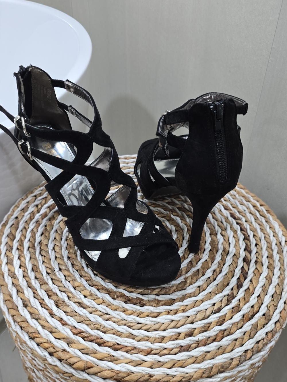 Report Black Strappy Suede High Heel Sandals